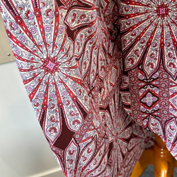 ELLA MOSS Flutter Sleeve Wrap Dress Size S Red Purple Boho Print Midi Dress - Picture 4 of 11